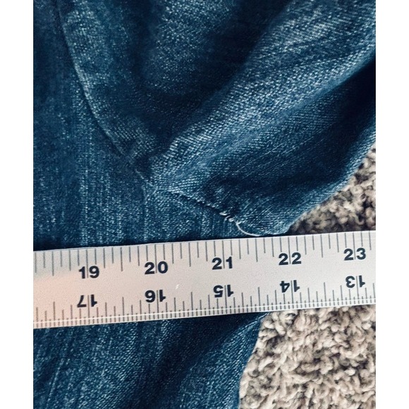 Baccini Sz L 2 Button Blue Denim Jean Jacket Stripe Rolled Sleeve Collar Pockets - Picture 7 of 11